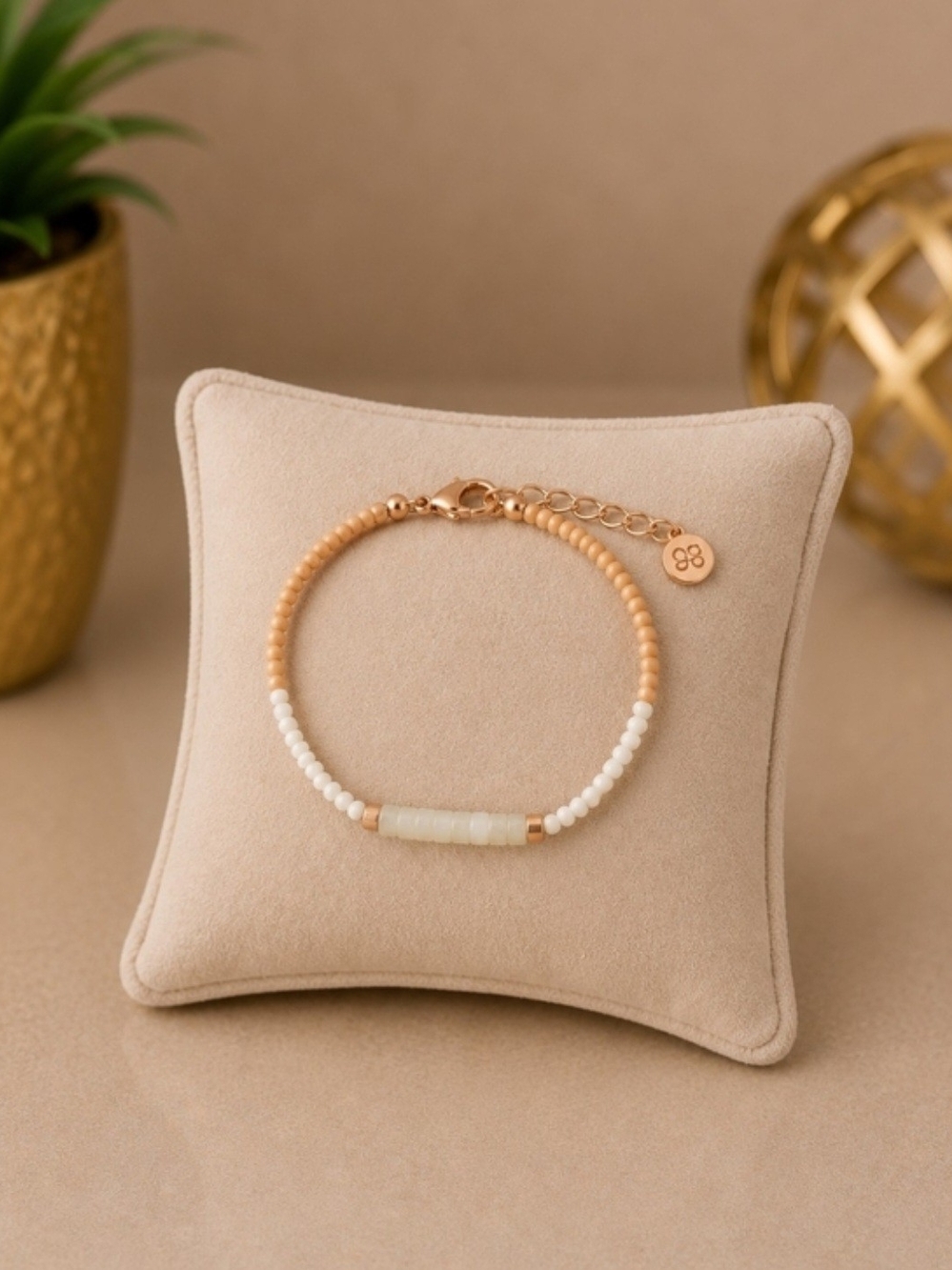 Two Gold and Cream Beaded Friendship Bracelet